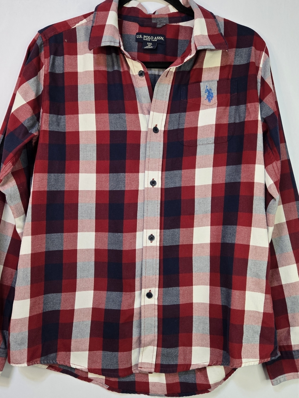 U.S. Polo Assn. Boys Size XXL (18) Red Plaid Button-Up Shirt